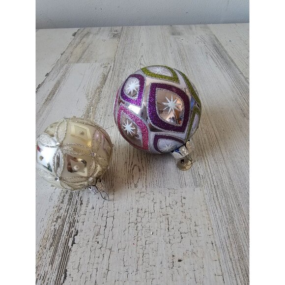 Radko glitter Ball silver pink pastel star ornament set Xmas tree - Picture 1 of 11